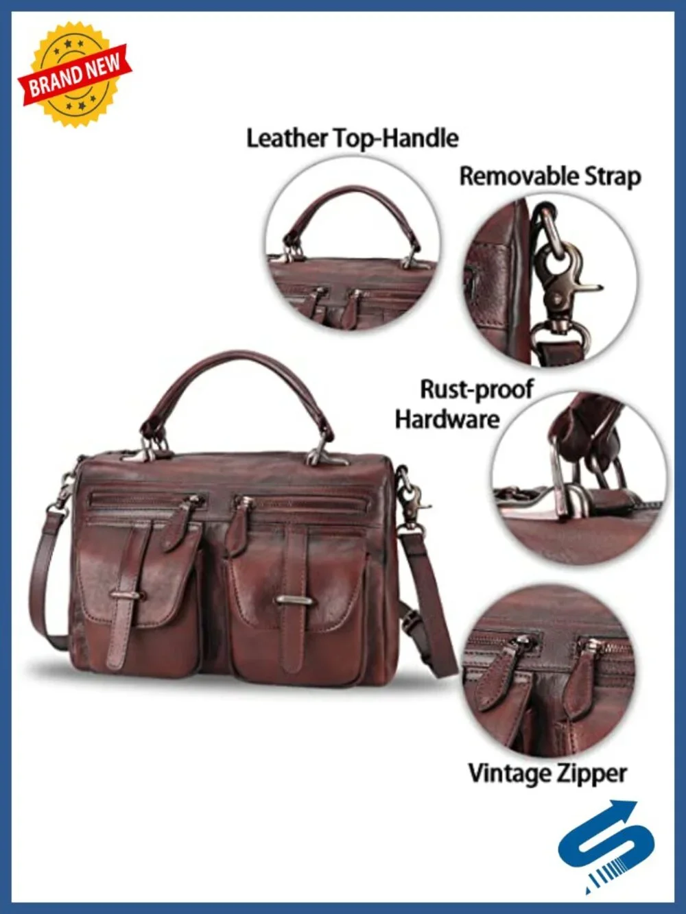 Genuine Leather Vintage Handmade Top Handle Satchel with Shoulder Strap